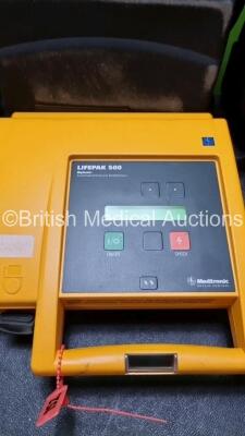 3 x Medtronic Lifepak 500 Biphasic Automated External Defibrillators in Carry Case with 1 x Battery (No Power Suspected Flat Battery) - 4