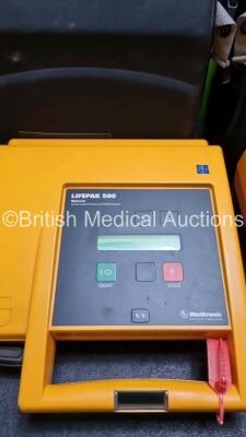 3 x Medtronic Lifepak 500 Biphasic Automated External Defibrillators in Carry Case with 1 x Battery (No Power Suspected Flat Battery) - 5