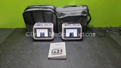 2 x Brease Medical Nippy 4+ Ventilators with SpO2 and CO2 Options and 2 x Power Supplies in Carry Case (Both Power Up)