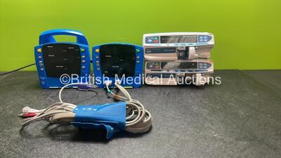 Mixed Lot Including 1 x GE Procare 100 Patient Monitor (No Power) 1 x GE V100 Dinamap with 1 x SpO2 Finger Sensor, 1 x NIBP Hose and 1 x BP Cuff (No Power) 2 x Carefusion Alaris GH Guardrails Plus Pumps (Both Power Up, 1 with Service Message) *SN 80020519