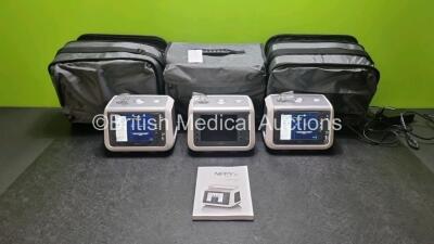 3 x Brease Medical Nippy 4+ Ventilators with SpO2 and CO2 Options and 3 x Power Supplies in Carry Case (All Power Up)