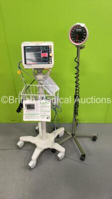 1 x Philips Sure Signs VM4 Patient Monitor on Stand with Leads (Powers Up) and 1 x Welch Allyn BP Meter on Stand