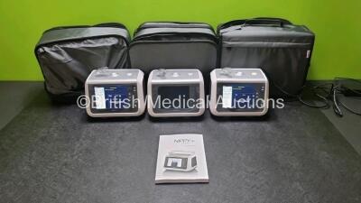 3 x Brease Medical Nippy 4+ Ventilators with SpO2 and CO2 Options and 3 x Power Supplies in Carry Case (All Power Up)