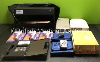 Mixed Lot Including 1 x DaRo UV Systems Unit, 3 x Caretalk Non-Contact Forehead Thermometer (Unused) 1 x Allied Health TeNS Total Machine in Case, 2 x TPN 200 Plus TENs Machines in Cases and 3 x Nebulisers *SN 07211359 / 07211344 / 4461731 / 2001PN150666 