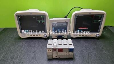 Job Lot Including 2 x GE Dash 4000 Patient Monitors with CO2, BP1, BP2, SPO2, Temp/Co, NBP and ECG Options (Both Power Up), 1 x Covidien Complete Monitoring System (Powers Up) and 4 x Hewlett Packard Modules *GL*