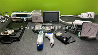 Mixed Lot Including 1 x Cardinal Health Alaris CC Pump (No Power) 1 x Fisher & Paykel MR850AEK Respiratory Humidifier Unit (Powers Up with Damage-See Photo)1 x Ambu a+ Monitor (No Power) 1 x B Braun Stimuplex Dig RC Unit (Powers Up) 1 x Hitachi EZU-FS2 F