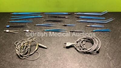 Job Lot of Diathermy / Electrosurgical Forceps and 2 x Diathermy Cables