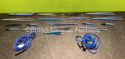 Job Lot of Diathermy / Electrosurgical Forceps and 2 x Diathermy Cables