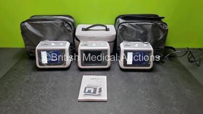 3 x Brease Medical Nippy 4+ Ventilators with SpO2 and CO2 Options and 3 x Power Supplies in Carry Case (All Power Up)