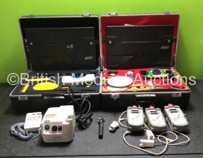 Mixed Lot Including 3 x Masimo SET Signal Pulse Oximeters with 3 x SpO2 Finger Sensors, 2 x Penny+Giles Calibration Cases, 1 x KaWe Piccolight Otoscope (Powers Up) 1 x Huntleigh Doppler (Damaged Probe - See Photos) and 1 x Henleys Medical Salter Aire Plus