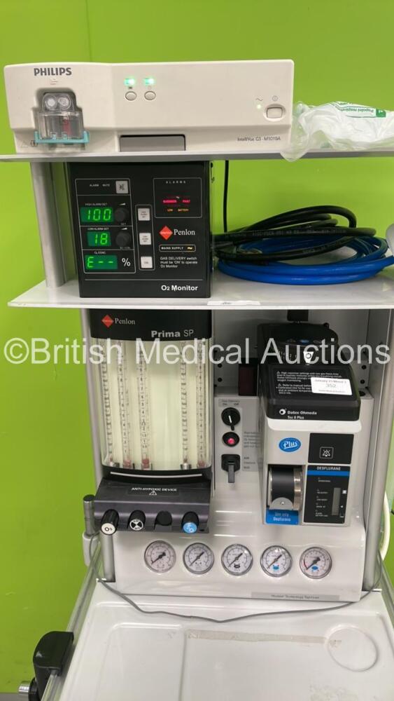 InterMed Penlon Prima SP Anaesthesia Machine with O2 Monitor, Hoses, Datex  Ohmeda Tec 6 Plus Desflurane Vaporizer and Philips IntelliVue G5-M1019A Gas  Module (Powers Up)