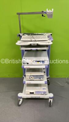 Olympus Stack Trolley with 2 x Keyboards, 1 x Mitek VAPR 3 Unit, 1 x Olympus VISERA CLV-S40 Light Source and 1 x Olympus EVIS CV-180 Camera Unit (All Power Up)