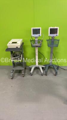 2 x Datascope Trio Monitors on Stands (Both Power Up) and 1 x Spacelabs Eclipse 850 ECG Machine (Draws Power with Damaged Display)