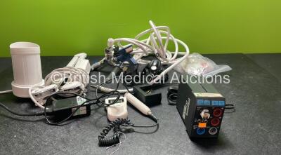 Mixed Lot Including 1 x Luxo Examination Light (Powers Up with Missing Stand) 1 x Bard Bladder Scanner Battery Charger (Powers Up) 1 x Datex Ohmeda Type M-NESTPR-00-00 Module Including ECG, SpO2, P1, P2, T1, T2 and NIBP Options, 1 x Diaped Doppler (Untest