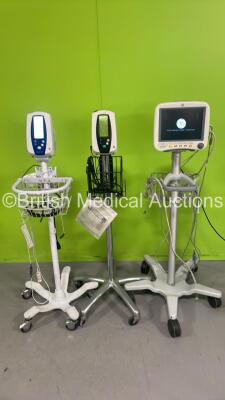 Job Lot Including 1 x GE DASH 4000 Patient Monitor on Stand with Various Leads and 2 x Welch Allyn Spot Vital Signs Monitors on Stands with Power Supplies and 1 x Sp02 Lead (All Power Up) *GL*