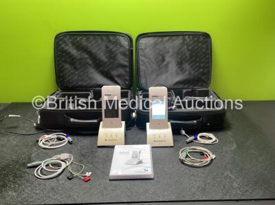 2 x Otometrics Madsen AccuScreen ABR/TE Hearing Screeners with 2 x Power Supplies, 2 x Cradles and Accessories in 2 x Carry Cases (Both Power Up) *SN 388523, 432217*