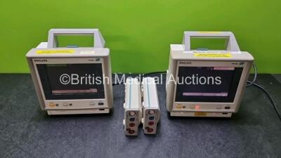 2 x Philips M3046A Patient Monitors (Both Power Up) with 2 x M3000A Modules Including ECG, SpO2, NBP, PRESS and TEMP Options *SN DE00833318 / DE73105080*