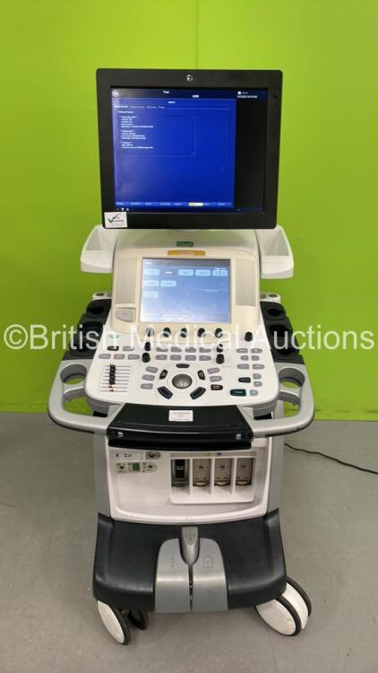 GE Vivid E9 Flat Screen Ultrasound Scanner *S/N VE96026* **Mfd 09/2013** Application Software Version 113 Revision 1.8 System Software Version 104.3.6 with Sony UP-D897 Digital Graphic Printer (Powers Up - Missing Dials - See Pictures) ***IR820***