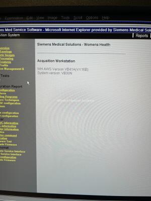 Siemens Mammomat Inspiration *Mfd - 2013* with Original Tube and Detector (Detector shows Mosaic Communications Error Message - See Photo) Including Paddles, Foot Pedals, Console and Screen, PC + Monitor, Manuals, Phantoms, Calibration Kit System was full - 20