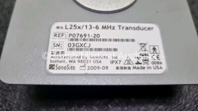 Sonosite L25x/13-6 MHz Ultrasound Transducer / Probe *Mfd - 09/2009* (Untested, Damaged Casing - See Photo) *03GXCJ* - 3