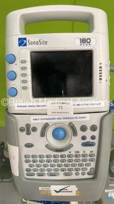 SonoSite 180 Plus Hand-Carried Ultrasound System Ref P04247-01 *S/N 033LWR* **Mfd 01/2005* with 1 x Transducer / Probe (L38/10-5 MHz Ref P04101-51 *Mfd 02/2005*) on SonoSite Cart (Not Power Tested Due to No Power Supply) - 3