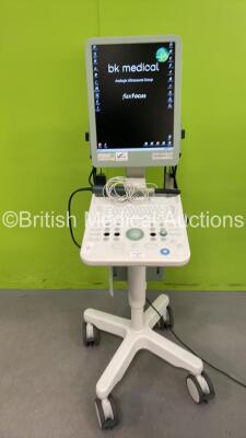 BK Medical flex Focus 500 Flat Screen Ultrasound Scanner Type1202 *S/N 5003130* with 2 x Transducer / Probes (Type 8870 18-6 MHz and Type 8848 12-4 MHz) on Stand with Sony UP-898MD Digital Graphic Printer (Powers Up with Errors)