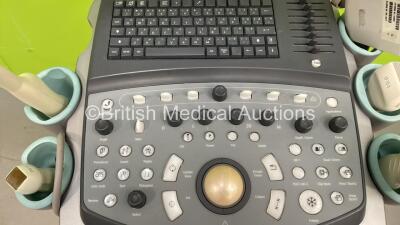 Siemens Acuson X300 Flat Screen Ultrasound Scanner Model No 10348531 *S/N 315091* **Mfd 03/2009** with 4 x Transducers / Probes (VF10-5 / CH5-2 / P5-1 / EV9-4) (Powers Up -HDD REMOVED) ***IR805*** - 2