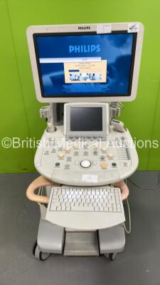 Philips iU22 Flat Screen Ultrasound Scanner on F.3 Cart *S/N 039VQ8* **Mfd 12/2009** Software Version 5.1.0.206 with 6 x Transducers / Probes (L17-5 / L9-3 / C5-1 / C8-5 / L15-7io and C8-4v) and Sony UP-D897 Digital Graphic Printer (Powers Up) ***IR798***