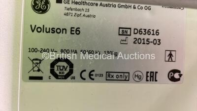 GE Voluson E6 BT13.5 Flat Screen Ultrasound Scanner *S/N D63616* **Mfd 03/2015** Software Version EC250 (14.0.6.1639) with 4 x Transducers / Probes (C4-8-D Ref 5336340 *Mfd 02/2015* / RAB6-D Ref H48681MG *Mfd 03/2015* / IC5-9-D Ref 5194434 *Mfd 01/2015* a - 16