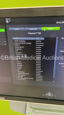 GE Voluson S8 BT16 Flat Screen Ultrasound Scanner *S/N VS8000536* **Mfd 09/2016** Software Version SPC310 (16.00001554) with 2 x Transducers / Probes (IC9-RS Ref H48691PJ *Mfd 11/2017* and RAB6-RS Ref H48691LP *Mfd 11/2018*) and Sony UP-D898 Digital Graph - 9