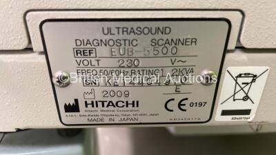 Hitachi EUB-5500 Ultrasound Scanner *S/N KE14464910* **Mfd 2009** with 1 x Transducer / Probe (EUP-L54MA) and Sony UP-D897 Digital Graphic Printer (Powers Up - Screen Frozen) - 9