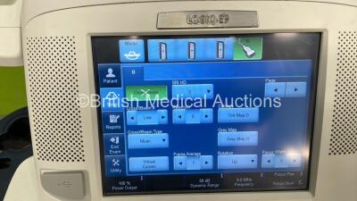 GE Logiq E9 Flat Screen Ultrasound Scanner Ref 5205000-7 *S/N 126052US0* **Mfd 03/32014* Software Version R4 Revision 3.0 with 1 x Transducer / Probe (9L-D Ref 5194432 *Mfd 08/2011*) and Sony UP-D897 Digital Graphic Printer (Powers Up - Keyboard will not - 3