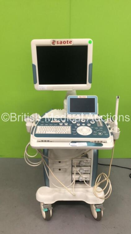 Esaote MyLabTwice FLat Screen Ultrasound Scanner Ref 970 6200 000 *S/N 08338* **Mfd 2011** with 3 x Transducers / Probes (EC1123 / CA541 and LA533) (Powers Up to Load Screen and Freezes)