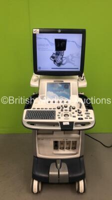 GE Logiq E9 Flat Screen Ultrasound Scanner Model 5205000-4 *S/N 99246US1* **Mfd 03/2010** Software Version R2.0.5 with Sony UP-D897 Digital Graphic Printer (Powers Up with Clicking Noise - 4 Transducers are Displayed when No Transducers are Connected - Di