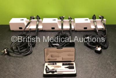 Job Lot Including 3 x Welch Allyn 767 Series Wall Mounted Transformers with 6 x Ophthalmoscope / Otoscope Handles and 6 x Attachments and 1 x Keeler Otoscope with Accessories in Case