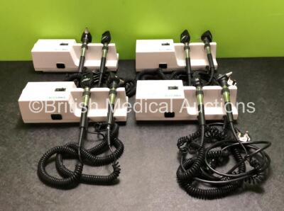 4 x Welch Allyn 767 Series Wall Mounted Transformer with 8 x Ophthalmoscope / Otoscope Handles and 8 x Attachments