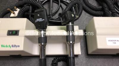 4 x Welch Allyn 767 Series Wall Mounted Transformer with 8 x Ophthalmoscope / Otoscope Handles and 8 x Attachments - 2