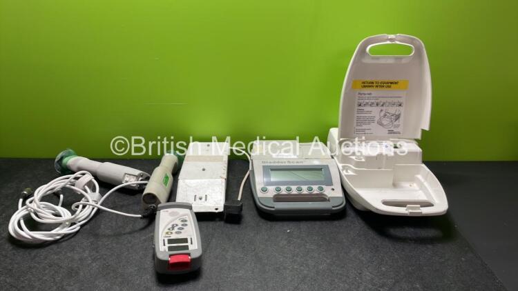 Mixed Lot Including 2 x deSoutter Cast Cutters, 1 x Verathon BVI 3000 Bladder Scanner with 1 x Battery (No Power with Damage-See Photo) 1 x Masimo Set Pulse CO Oximeter (Untested Due to Possible Flat Battery) 1 x Philips Respironics Porta Neb Nebulizer (P