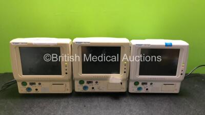 3 x Fukuda Denshi DS-7100 Patient Monitors Including ECG, SpO2, TEMP, NIBP, BP and Printer Options (All Power Up with Faulty Touch Screens) *SN 38090655 / 36130407 / 50000453*