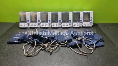 7 x Omron Intellisense HEM-907 Digital Blood Pressure Monitors with 14 x BP Cuffs and 7 x AC Power Supplies (All Power Up)