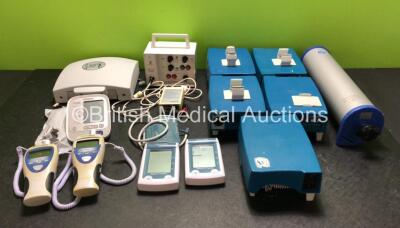 Mixed Lot Including 5 x enFlow Controller Model 121 Warming Units, 1 x Jaeger Calibration Pump, 2 x Microlife WatchBP Home BP Monitors (1 x Damage to Screen - See Photos) 2 x Welch Allyn SureTemp Plus Thermometers (1 x Damage to Casing) 1 x Omron IntelliS