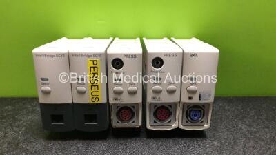 Job Lot Including 2 x Philips IntelliBridge EC10 Modules, 2 x Philips Press Modules and 1 x Covidien Nellcor SpO2 Module (All with Damage to Casing - See Photos)