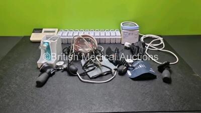 Mixed Lot Including 12 x Welch Allyn Braun Ear Thermometers, 4 x BP Cuff with Gauges, 1 x Omron 705CP Pulse Oximeter, 1 x Revitive Aerosure Respiratory Device with Docking Stand and 1 x Fisher & Paykel MR8850OAEK Humidifier *gl*