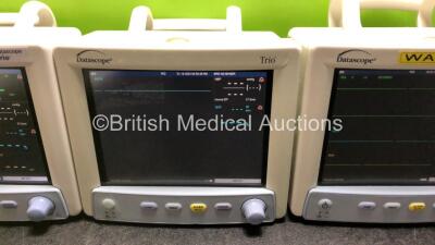 3 x Mindray Datascope Trio Patient Monitors Including ECG, SpO2, T1 and NIBP Options (All Power Up, 1 x Slight Damage to Casing, 1 x Missing Casing - See Photos) *RI* - 3