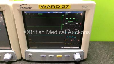 3 x Mindray Datascope Trio Patient Monitors Including ECG, SpO2, T1 and NIBP Options (All Power Up, 1 x Slight Damage to Casing, 1 x Missing Casing - See Photos) *RI* - 6