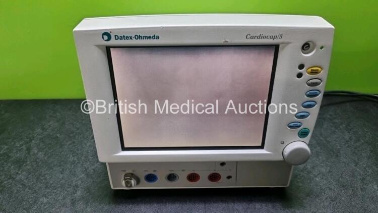 Datex-Ohmeda Cardiocap/5 Patient Monitor *Mfd - 03 / 2005* with ECG, NIBP, SpO2, P1 and P2 Options (Powers Up with Faulty Screen and Damaged Power Button, See-Photos)