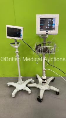 1 x Spacelabs elance Patient Monitor on Stand with NIBP, ECG, SPO2, T1 and T2 Options and 1 x Spacelabs Ultraview SL Monitor on Stand with ECG, P1-2, P3-4, SPO2, CO, T1-2 hlo1, hlo2 and NIBP Options (Both Power Up with Some Damage) *S/N 1369-015557*