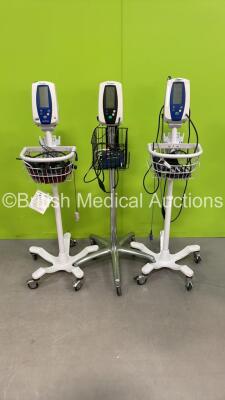 3 x Welch Allyn Spot Vital Signs Monitors with Various Leads on Stands