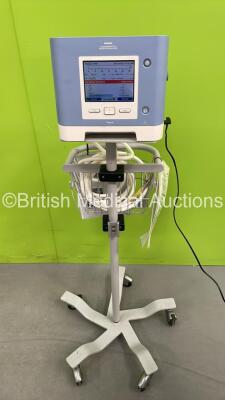 Philips Respironics Trilogy 202 Ventilator Software Version 14.2.04 - Running Hours 1074.1on Stand with Hoses (Powers Up) *S/N TV012022723*