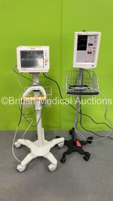 1 x Datascope Accutorr Plus Vital Signs Monitor on Stand with BP Hose and Cuff and 1 x Philips SureSigns VS3 Patient Monitor on Stand with Leads (Powers Up)